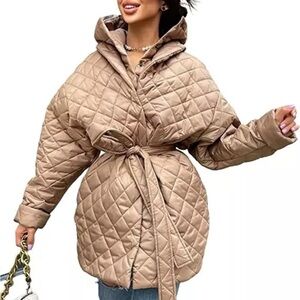 Women's Quilted Puffer Jacket - Tan